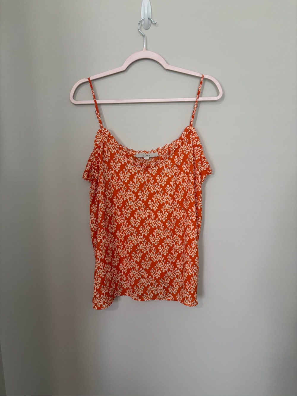 Loft NWOT Women’s Orange & White Beautiful Printed Spaghetti Strap Top Size L